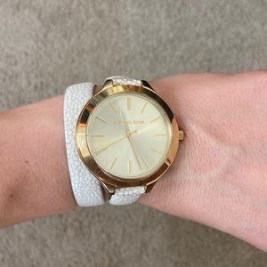 Michael lord double wrap gold and white watch